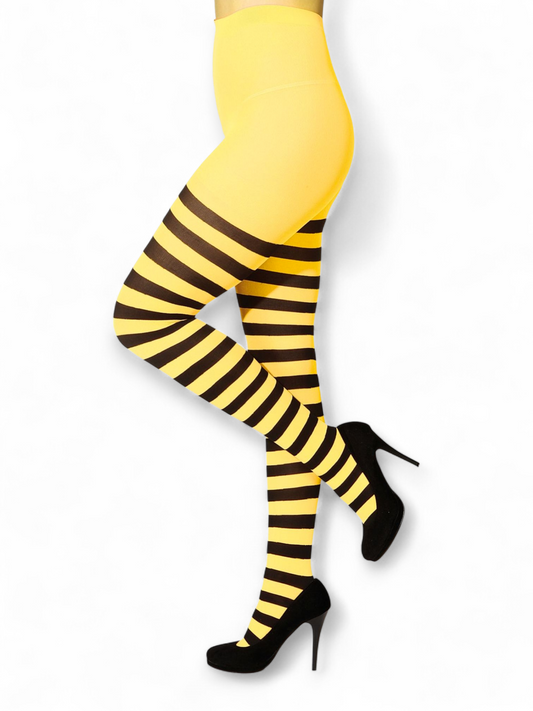 Raidalliset sukkahousut, keltainen ja musta