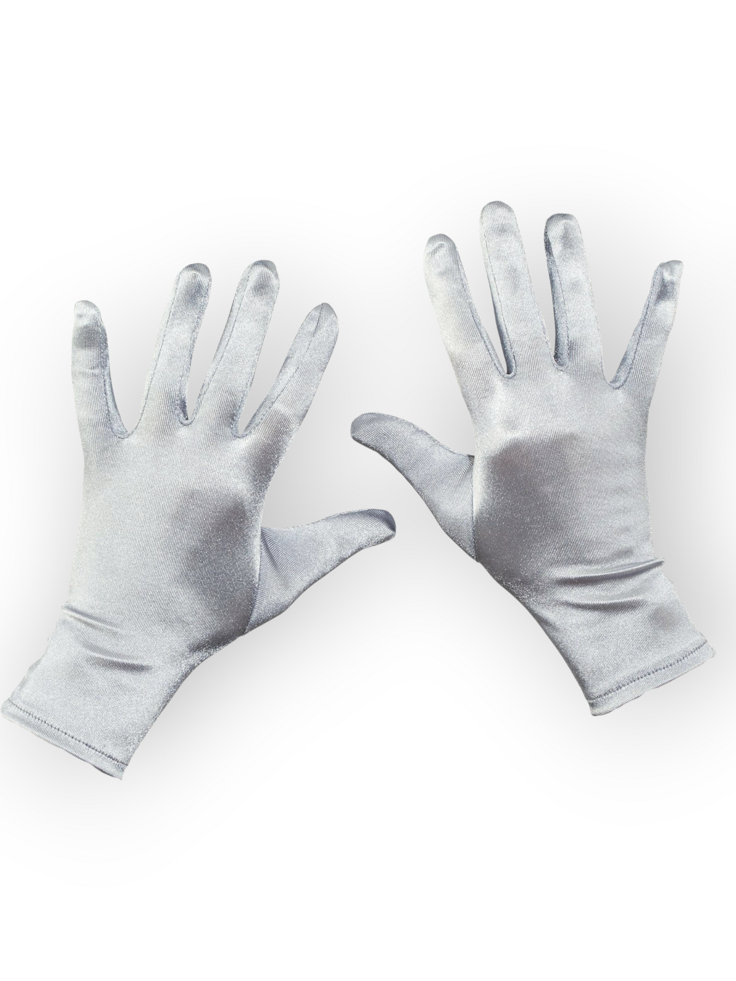 Lyhytvartiset satiinikäsineet, hopea