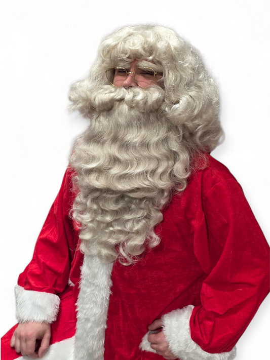 Joulupukin parta, peruukki ja kulmakarvat Vintage Deluxe, luonnollinen harmaanvaalea