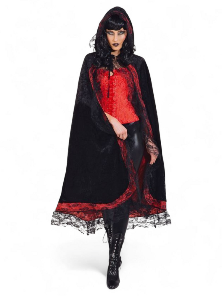 Hupullinen samettiviitta pitsikoristeilla Deluxe