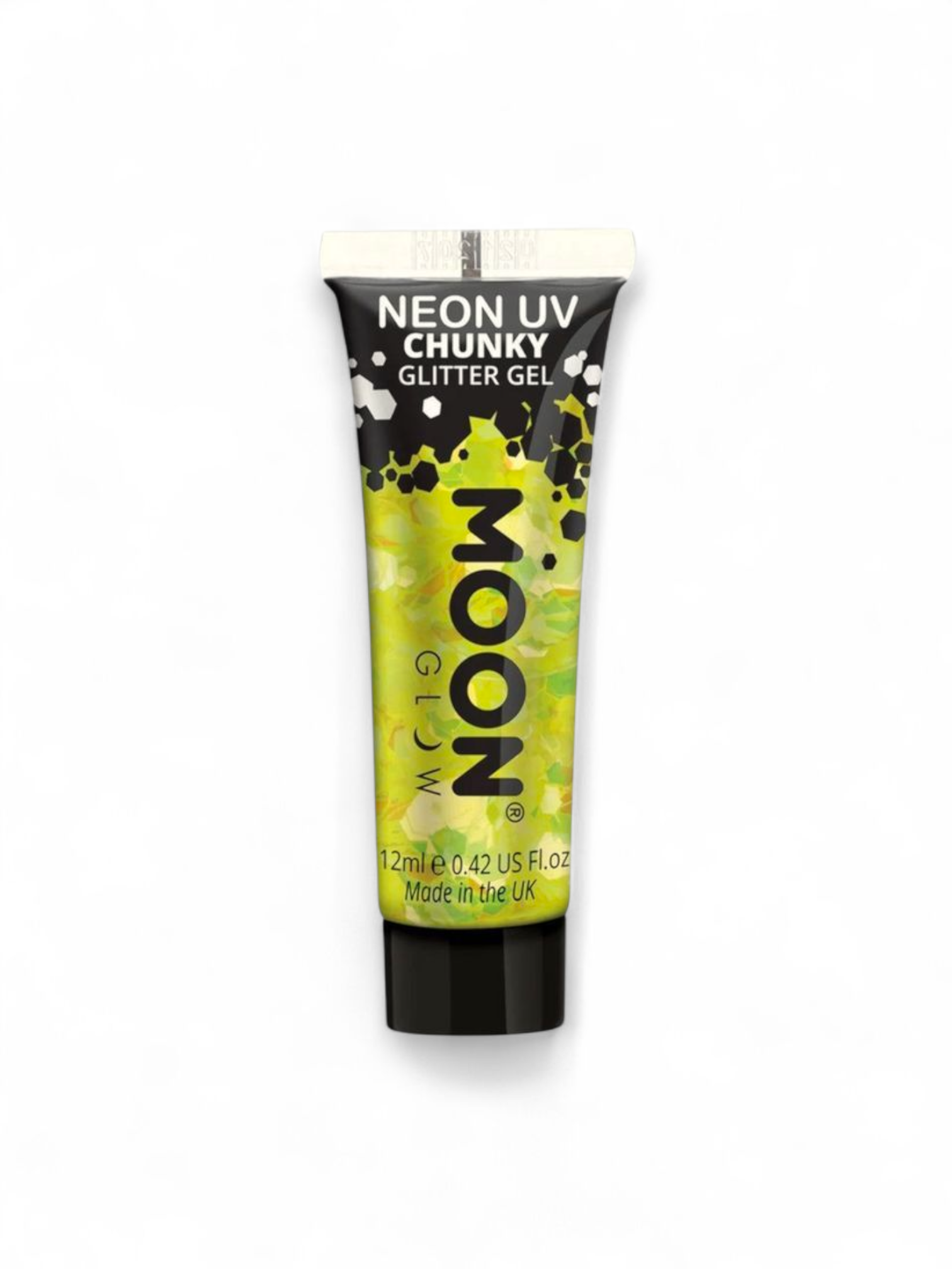 MoonGlow neonvaloissa hohtava glittergeeli, neon yellow (UV)