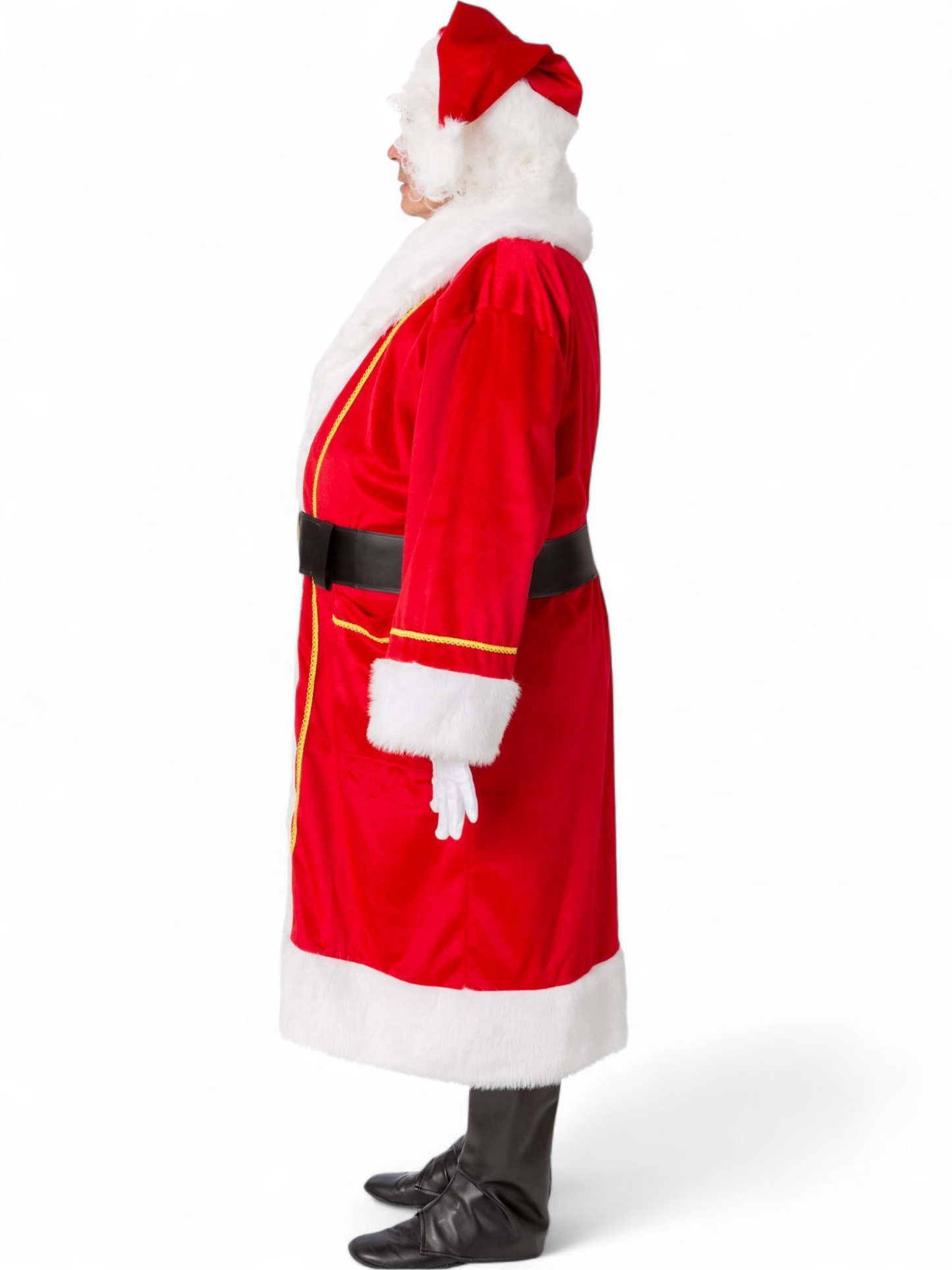 Ammattilaistasoinen joulupukin mantteli kultakirjailuilla (+ vyö ja lakki) Deluxe