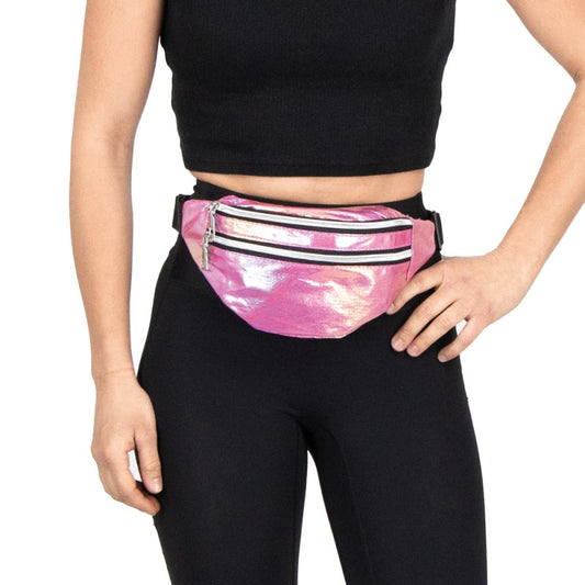 Vyölaukku kahdella taskulla, holografinen pinkki