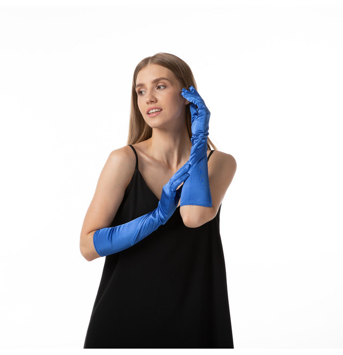 Pitkävartiset satiinikäsineet, sininen