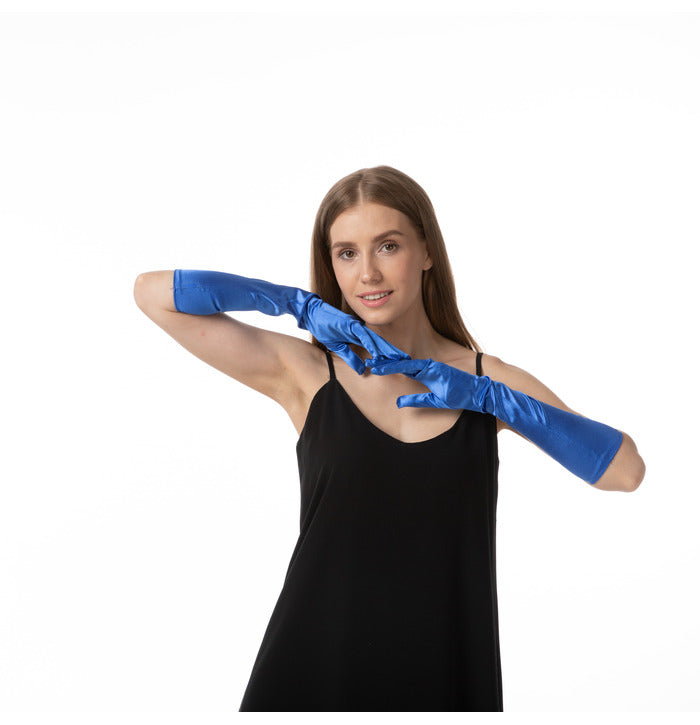 Pitkävartiset satiinikäsineet, sininen