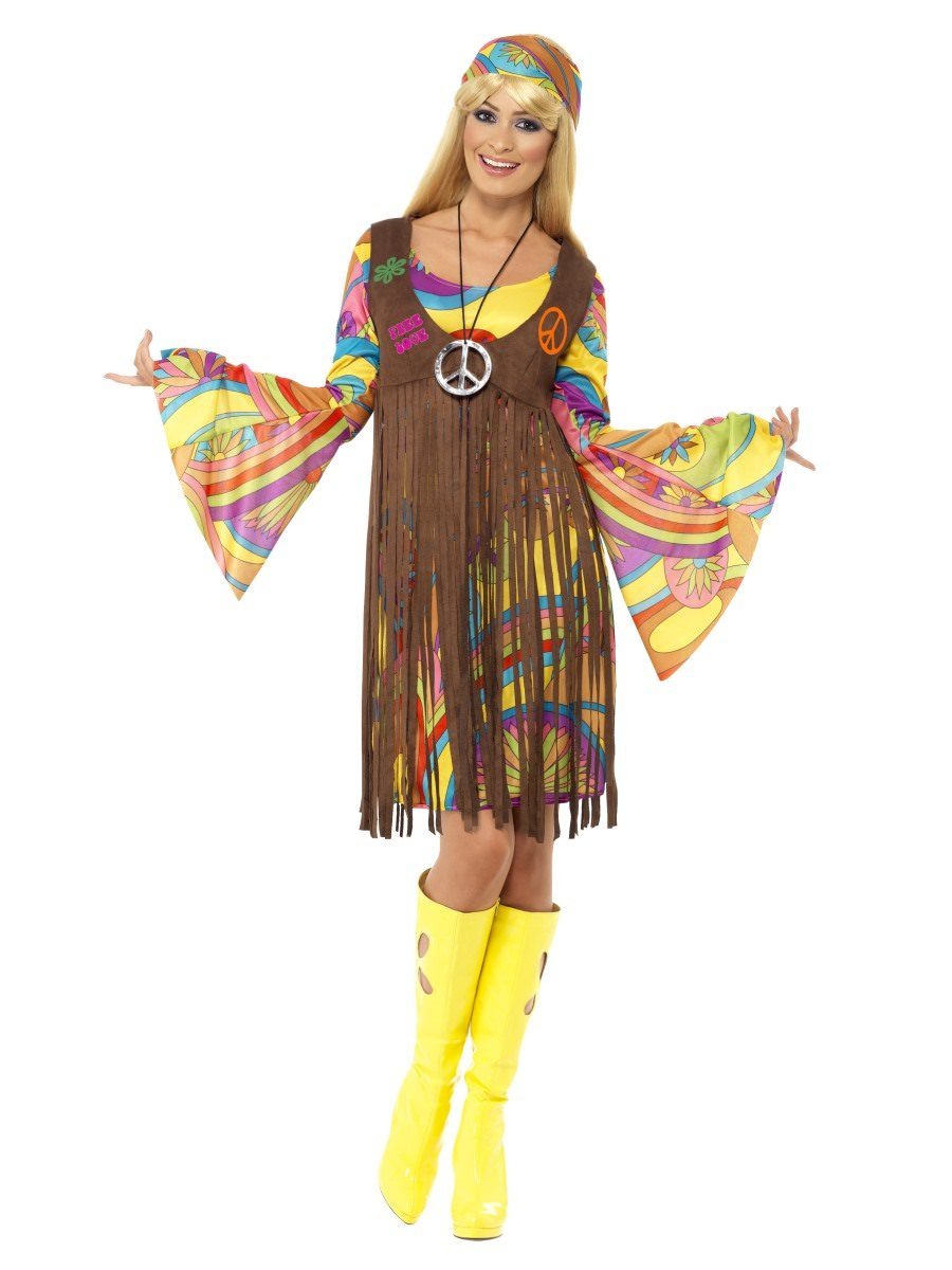 60-luvun hippimekko hapsuliivillä, kirkkaat värit