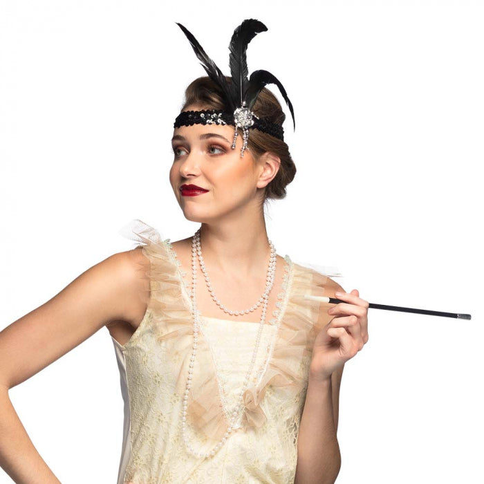 1920-luvun setti Charleston (pääpanta, helmet ja holkki)