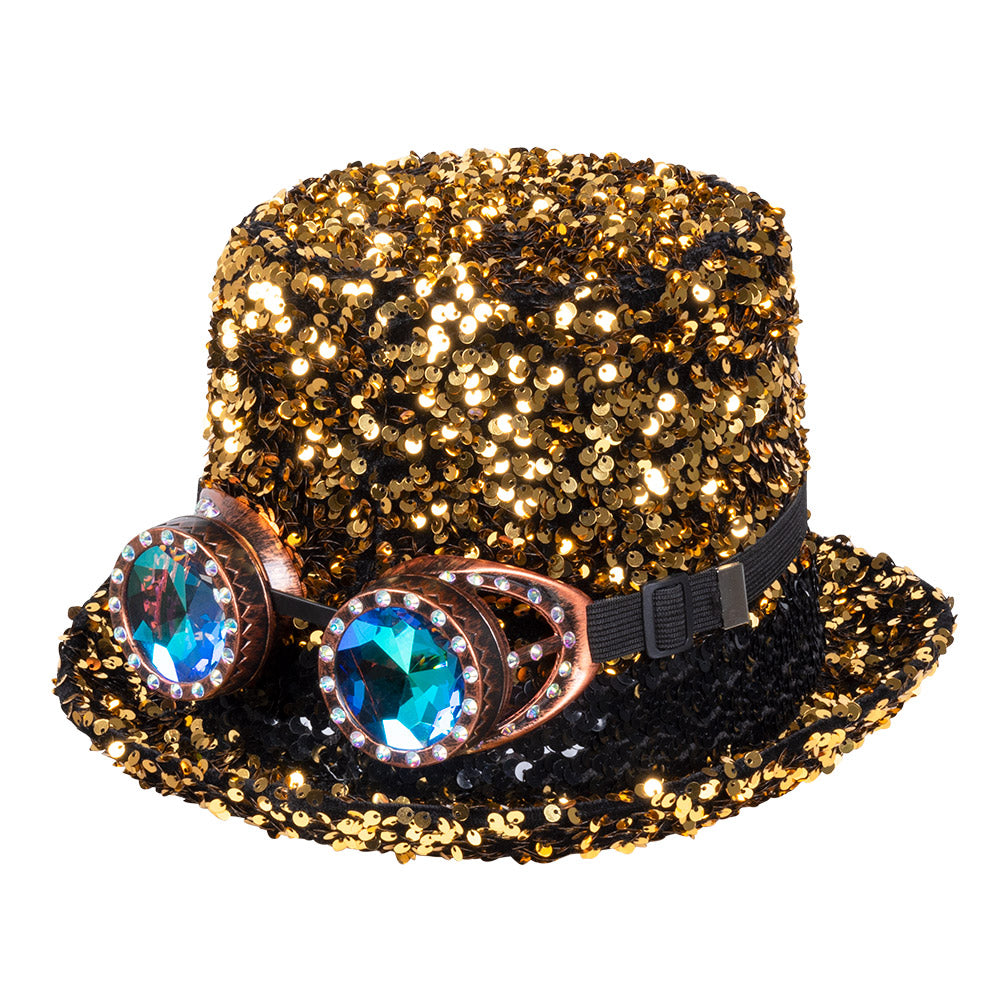 Steampunk paljettisilinteri + gogglesit Desert Gold