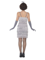 20-luvun Flapper-asu, hopeanharmaa, lyhyt helma