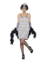 20-luvun Flapper-asu, hopeanharmaa, lyhyt helma